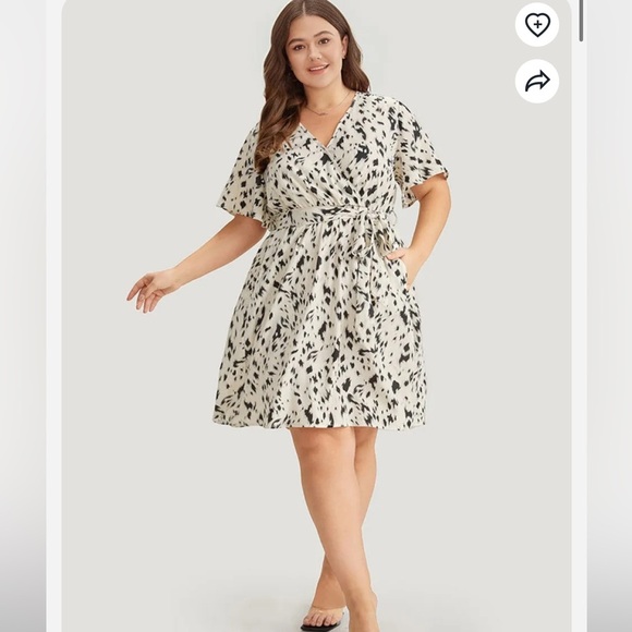 BloomChic Plus Size Leopard Print Belted Wrap Pocket Ruffle Sleeve Dress - Picture 2 of 4